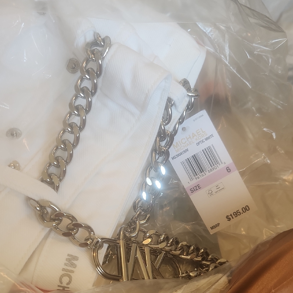 Michael Kors Optic White Top with Silver Chain Accent